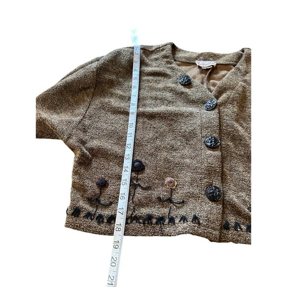 Vintage Surrealist Button Up Cropped Cardigan Floral Embroidery Large Buttons L - Picture 8 of 12